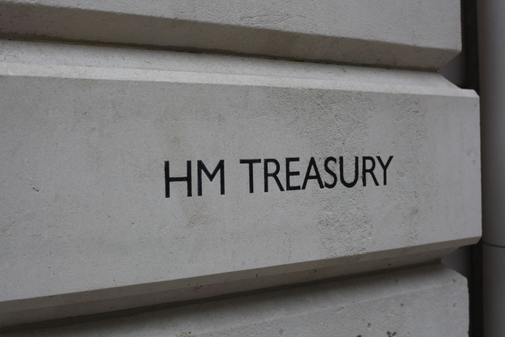 HM Treasury sign in London.